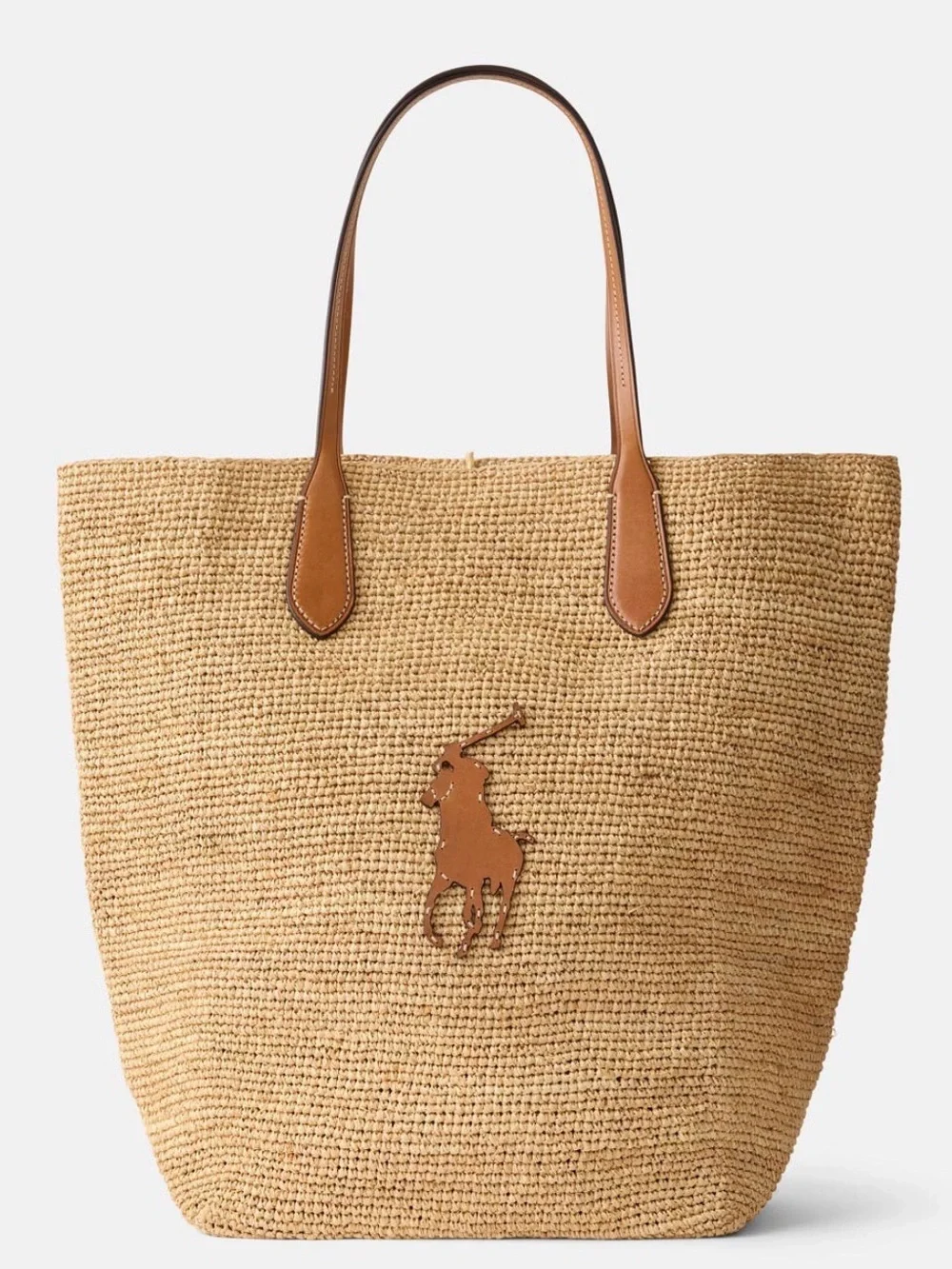 Ralph Lauren North South Raffia Tote with Tan Leather Handles - Like New